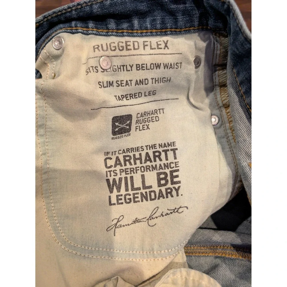 Carhartt Jeans Mens 34x34 Blue Rugged Flex Straight Leg Stretch Denim Paint - Picture 6 of 16